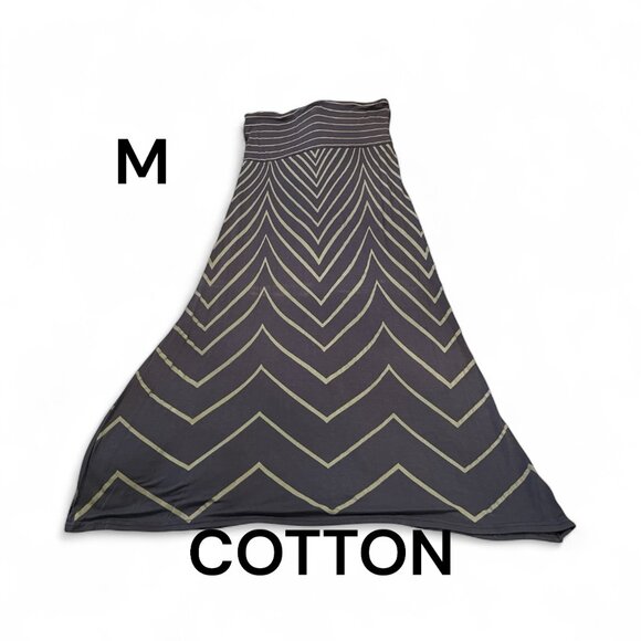 KIVENST HIGH FASHION Maxi Skirt Size Medium Grey Zig Zag Pattern 65% Cotton - Picture 1 of 9